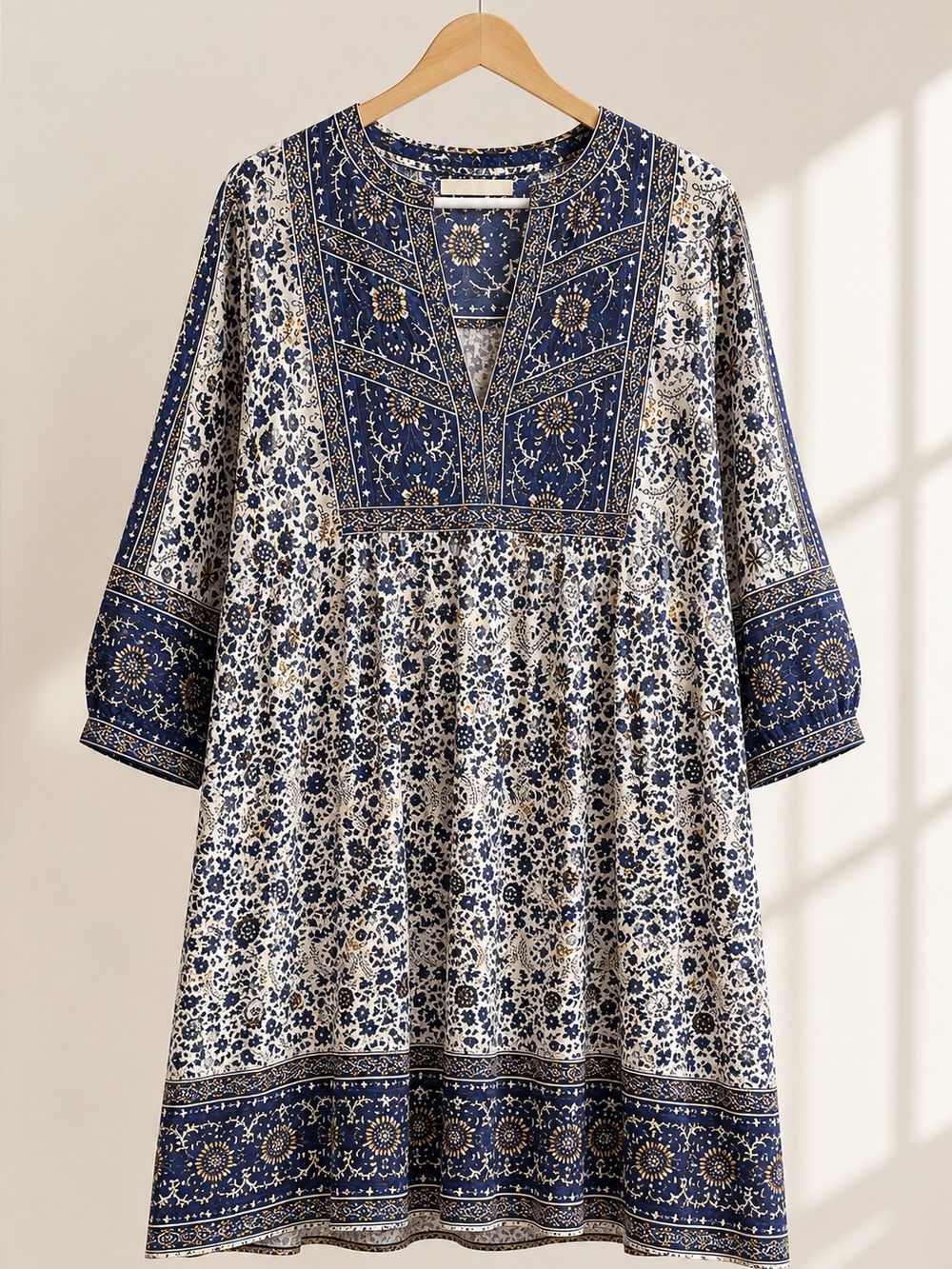 Lola Australia Blue/Gold Floral Nirvana Dress Womens Size XS